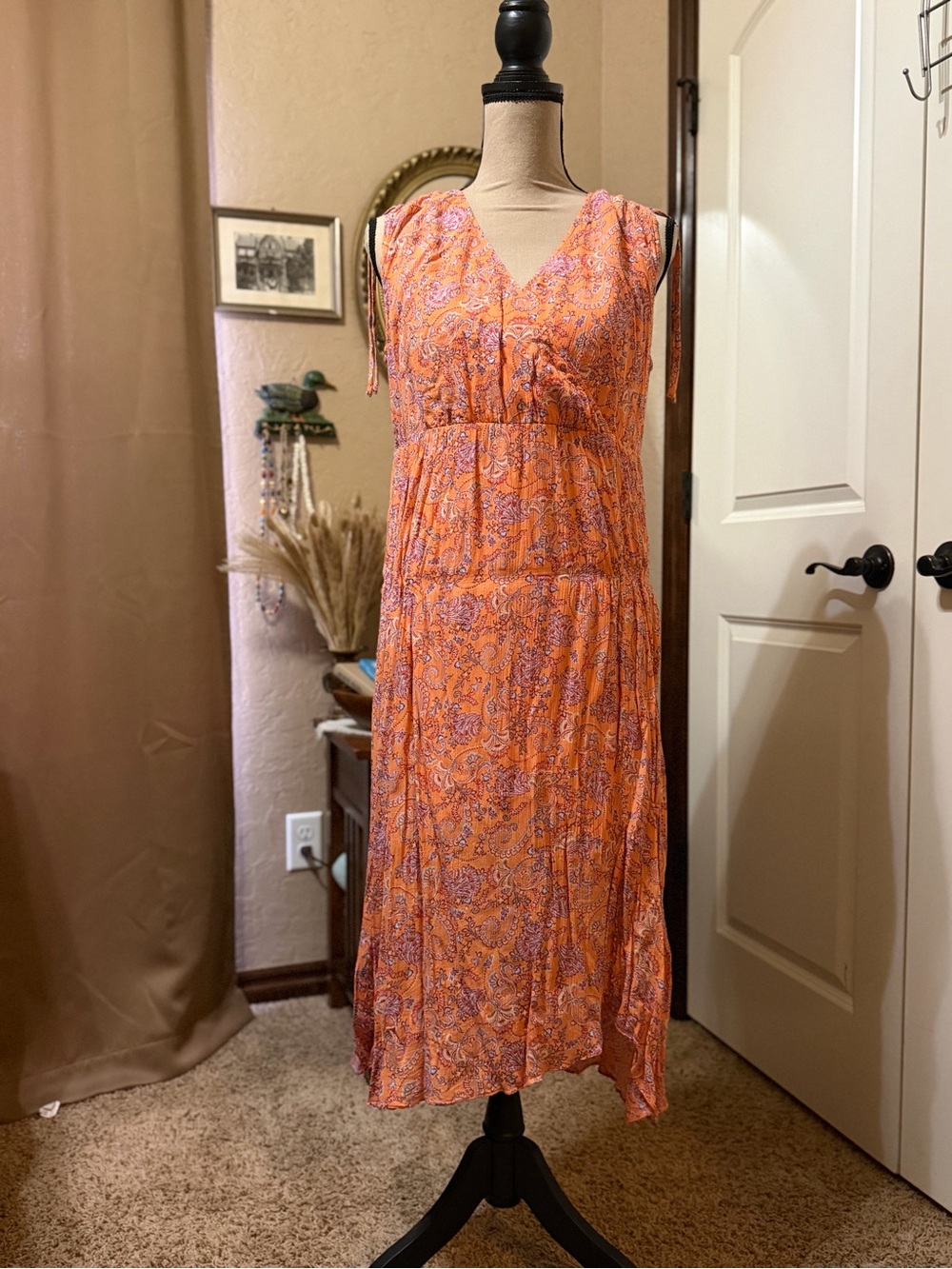 J.Jill Sleeveless Orange Paisley Midi Dress Sz SP